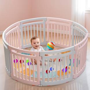 baybee Foldable 8 Panel Baby Playard Playpen for Kids, Play Gate Fence Rubber Base Baby Safety Gate