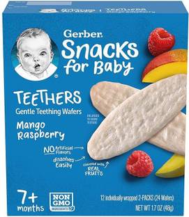 GERBER Snack for Baby Teethers, Mango Raspberry, Gentle Teething Wafers Baby Snacks 60 g