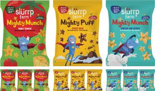 Slurrp Farm Not Fried Puffs, 3 Flavours, Tiffin & Travel-Friendly, 12 X 20g Baby Puffs 240 g