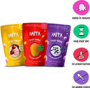 Happa Melts fruit and yogurt snacks ,snacks for little ones,Pack of 3 Baby Snacks 100 g