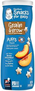 GERBER Snacks for Baby Grain & Grow Puffs, Peach, Puffed Grain Snack for Crawlers Baby Puffs 60 g
