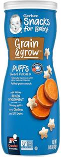 GERBER Snacks for Baby Grain & Grow Puffs, Sweet Potato, Puffed Grain Snack Baby Puffs 60 g