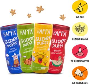 Happa Organic Multigrain Melts Super Puffs(Healthy Organic Snack, 8 Months+) Baby Puffs 160 g