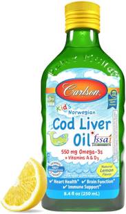 Carlson Labs Norwegian Natural Vitamin E Cod Liver Oil, Lemon Glass Bottle (200ml) Lemon Flavored Liquid