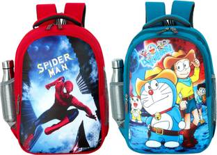 bayo Spiderman & Doraemon 2pc combo 47cm 1st/2nd/3rd/4th & 5th class for Boys & Girls Waterproof School Bag
