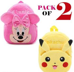 Lizzot Combo Of 2 Minnie & Pikachu School Backpack Soft Plush Bags (2-5 Years) 12 L Backpack