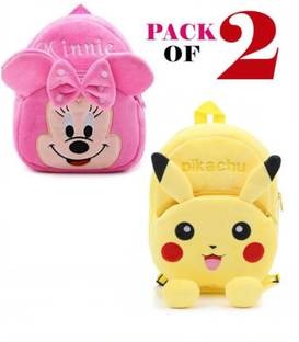 Lizzot Combo Of 2 Minnie & Pikachu School Backpack Soft Plush Bags (2-5 Years) 12 L Backpack