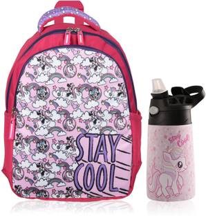 DISNEY ( Set of 2 ) Stay Cool Unicorn Backpack & Insulated Water Bottle Set | Pink 18 L Backpack
