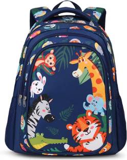 Frantic Polyester Kids School Bag Full_Blue_Animals Waterproof Backpack