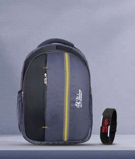 blutech Polyester 36 Liters Waterproof Grey School Backpack+Black Digital LED Unsex Waterproof School Bag
