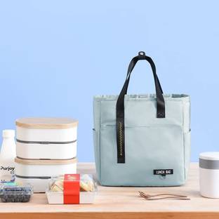 KUBER INDUSTRIES Thermal Insulated Front Pocket Lunch Bag with Handle|RH253-BLE|Aqua Blue Waterproof Lunch Bag