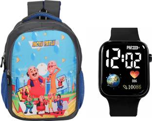 JUMRPAE Digital LED Kid Watch & MotuPatlu Printed Backpack (NUR-2nd Class)(BAG01WCH82BK) Waterproof School Bag