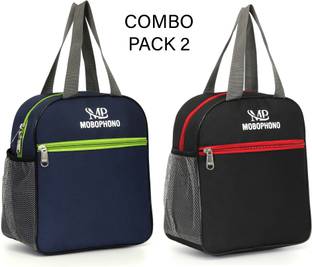 Mobophono COMBO pack of 2 PRIUM LUNCH Bag, Tiffin Bag for School, Office, Waterproof Multipurpose Bag