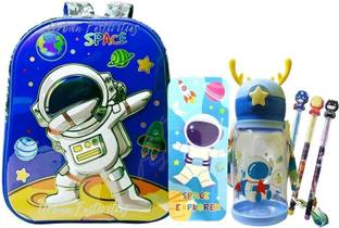 Urban Festivities Space Stationery Set Bag for Nursery/LKG/UKG Prep, Bottle Pencil Box Pencil Set Waterproof School Bag