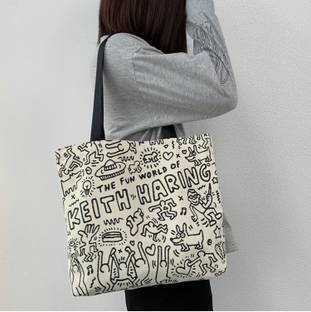 KILLFE Korean Style Bag Creative Elements Canvas Bag Office Commuter Bag, Lunch Box Bag Shoulder Bag