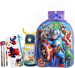 Urban Festivities Superhero School Bag For Boys With Calculator Pencil Box Stationery Combo Set Waterproof School Bag