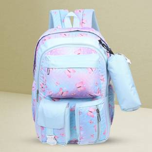 Baby Girl Medium Backpack Polyester 30L DESIGNER BUTTERFLY PRINT School Backpack for Girls Waterproof Backpack