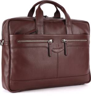 BLACK LUXE 15.6 inch Genuine Leather Laptop Bag with Detachable Strap, Front dual Zipper Waterproof Messenger Bag