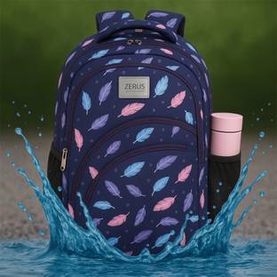 ZERUS Feather Print Girls Backpack Lightweight Stylish Waterproof School Bag