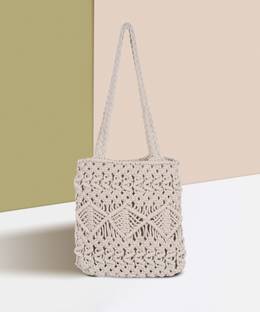 SAPI'S Cotton White Women's/Girls Macrame Hand Bag Shoulder Bag