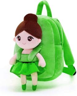 Frantic Premium Quality Soft Kids School Bag for Picnic (Green_Ballerina_Doll) Plush Bag
