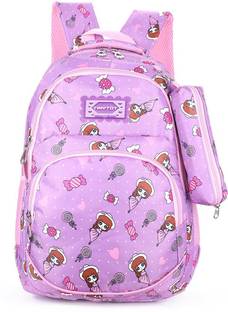 Tinytot Purple School Backpack with Pencil Pouch for 3rd - 10th Std Waterproof School Bag