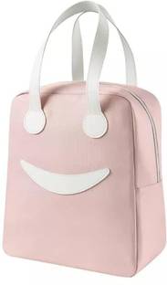 RISHAV HANDICRAFTS Insulated Canvas Smiley Lunch Bags with Aluminum Lining Leakproof Large Pink 1 Containers Lunch Box