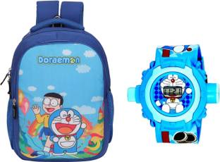 JUMRPAE Combo Of Projector Kids Watch And Doraemon Printed Backpack (NUR To 2nd Class) Waterproof School Bag