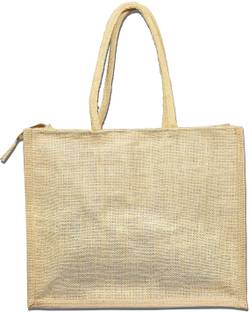 Peeplvalue Big Size Eco-Friendly Jute Bag for Tiffin/Shopping/Grocery with Zip & Handle Multipurpose Bag