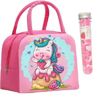 MINDFIT Pink Unicorn Insulated Nylon Lunch Bags with Test Tube Soap Waterproof Lunch Bag