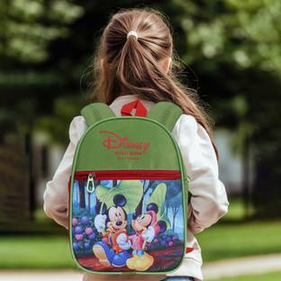 DISNEY Mickey & Minnie Print Kids Backpack Bag for School,Casual, Picnics (Green) Waterproof School Bag