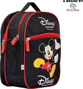 Heart Home Mickey Mouse Print Rexine Lightweight & Portable School Bag For Kids (Black) Waterproof School Bag
