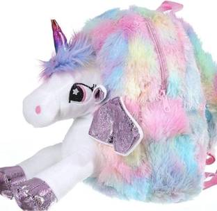 LS ENTERPRISES Unicorn 3D Soft Rainbow Fur Cute Toy School Shoulder Backpack Bag for Kids Girls School Bag