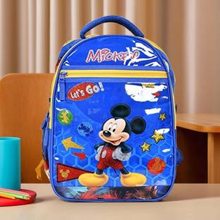 DISNEY Mickey Shining Laminated School Bag|4 Compartments School Bag|Blue Backpack