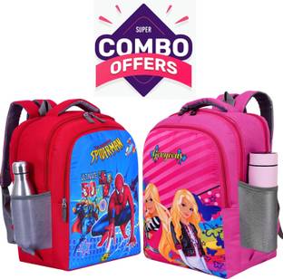 ELONONE 2 peice Red,and,pink 35 L combo /Pre-School For 1st std-5th std School Bag Waterproof School Bag