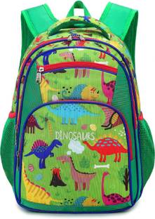 Frantic Waterproof Polyester Kids School Bag 4Zipper_Green_Dinosaurs Waterproof Backpack