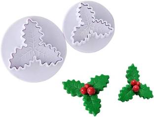 Husaini Mart Holly Leaf Plunger Cutter, Christmas Cherry Leaves Cookie Cutter Fondant Molud Cookie Cutter