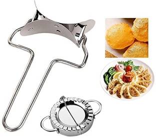 DHARMISHO Manual Steel Puri Cutter Roller Machine Handle & Dumpling Maker Home Baking Tool Cookie Cutter