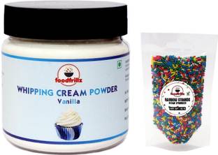 foodfrillz Whipping Cream Powder - All-Purpose / Vanilla (100)+ Rainbow Sprinkles for cake decoration (50 g) Topping
