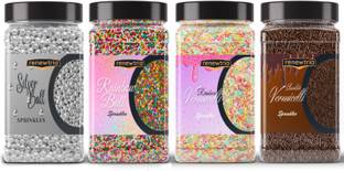 RENEWTRIA Combo of Vermicelli |Silver Balls|Rainbow Balls 200g EACH Sprinkles
