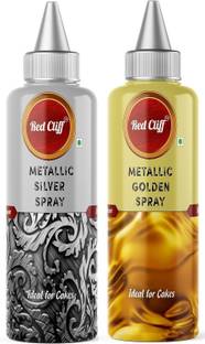 RED CLIFF Metallic Pearlescent Golden & Silver Spray Colour | Combo Pack of 2 | Icing