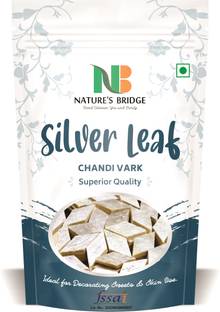 Nature's Bridge Chandi Vark / Silver Leaf - (15 Leaf) Jumbo Sized Sheet 13 cm x 10 cm / German Finest Silver Leaves for sweets / Face Pack / Chandi ka Warq Glitters