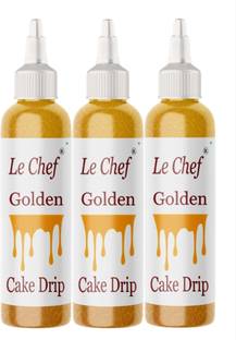 Le cHef Premium Metallic Cake Drips - Golden| Combo Pack of 3 | 110mlx3 | Topping