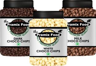प्रमिक्ष Chocolate Chips Combo of White, Dark & Milk Choco Chips (Eack Pack 100gm) - 300g चिप्स