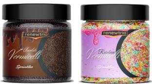 RENEWTRIA chocolate & Rainbow vermicelli Sprinkles for Cake Decoration 100g EACH Sprinkles