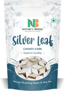Nature's Bridge Chandi Vark / Silver Leaf - (15 Leaf) Jumbo Sized Sheet 13 cm x 10 cm / German Finest Silver Leaves for sweets / Face Pack / Chandi ka Warq Glitters
