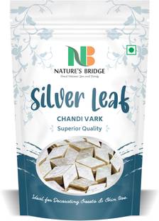Nature's Bridge Chandi Vark / Edible Silver Leaf - (100 Leaf) Jumbo Sized Sheet 12cm x 12cm Glitters
