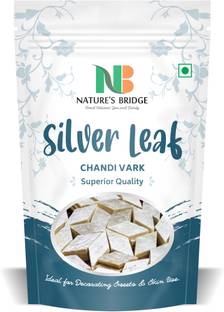 Nature's Bridge Chandi Vark / Silver Leaf - (15 Leaf) Jumbo Sized Sheet 13 cm x 10 cm / German Finest Silver Leaves for sweets / Face Pack / Chandi ka Warq Glitters