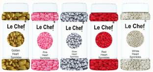 Le cHef Golden+Pink+Silver+Red+White Heart Shaped Sprinkles| Ideal For Cake| Sprinkles