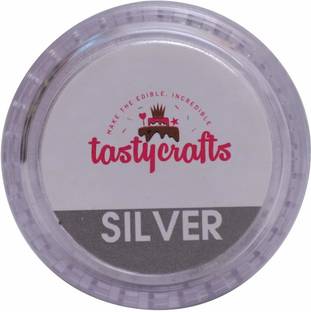 TastyCrafts Luster Dust | Pearl Dust | Edible Product for Cake Décor | Glittering Shiner Dust | 4.25 gm - Silver Glitters